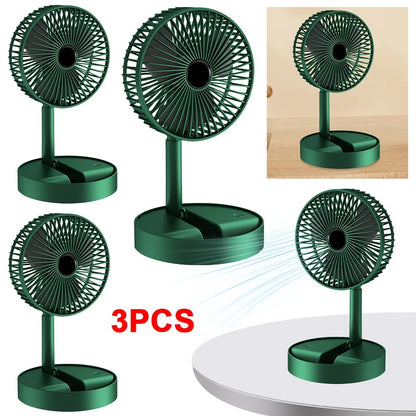 Portable Rechargeable Telescopic Folding Fan – USB Powered, Adjustable Height, 3 Speeds, Foldable Table Desk Fan