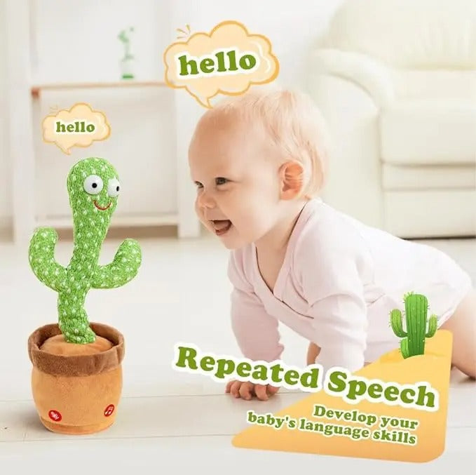 Baby Fun Dancer Cactus Toy - Glowing, Dancing Cactus with USB & Battery, Voice Record & Repeat, Spanish Talking Plush Toy for Kids