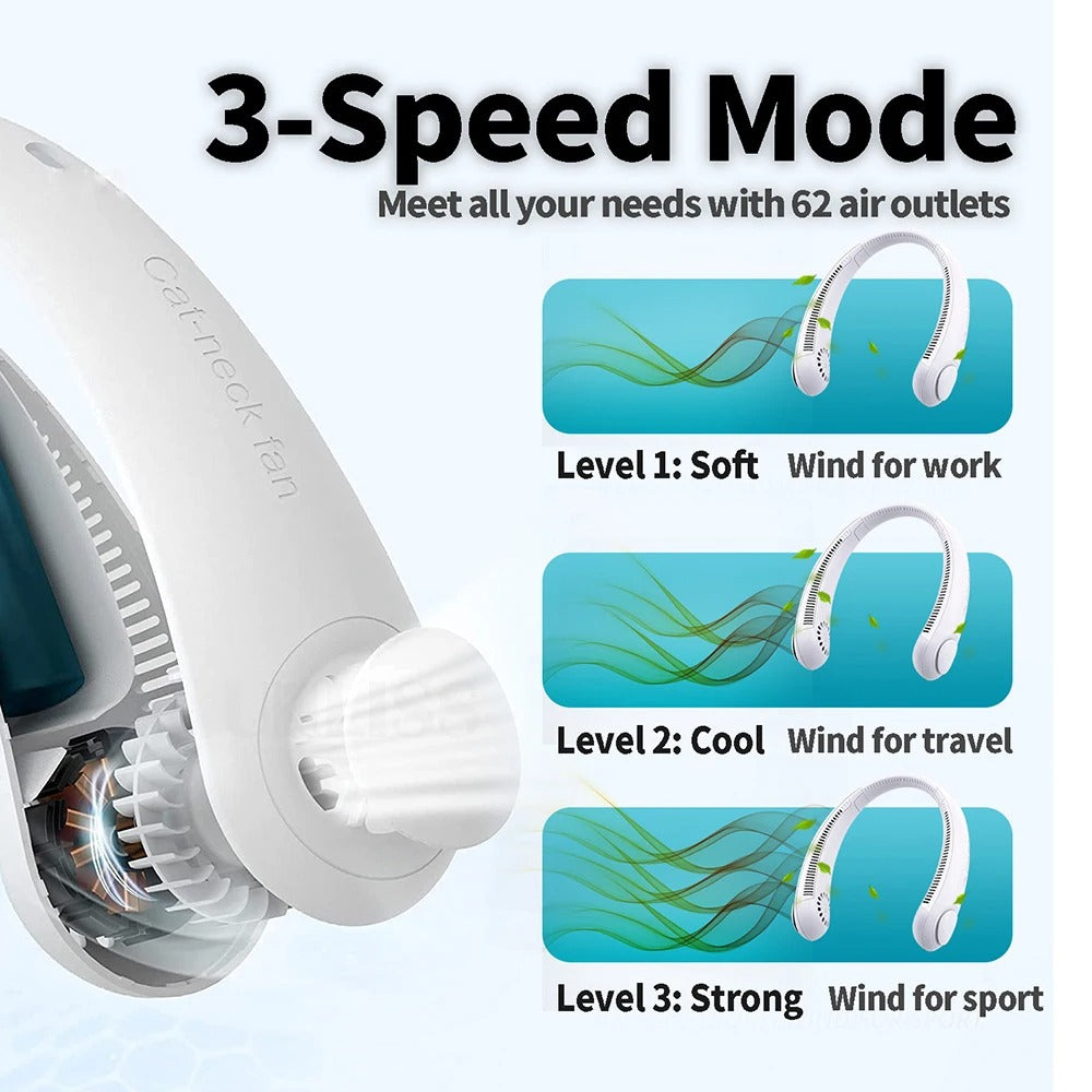 Portable Rechargeable Neck Fan - USB Powered, Hands-Free Personal Cooling Fan