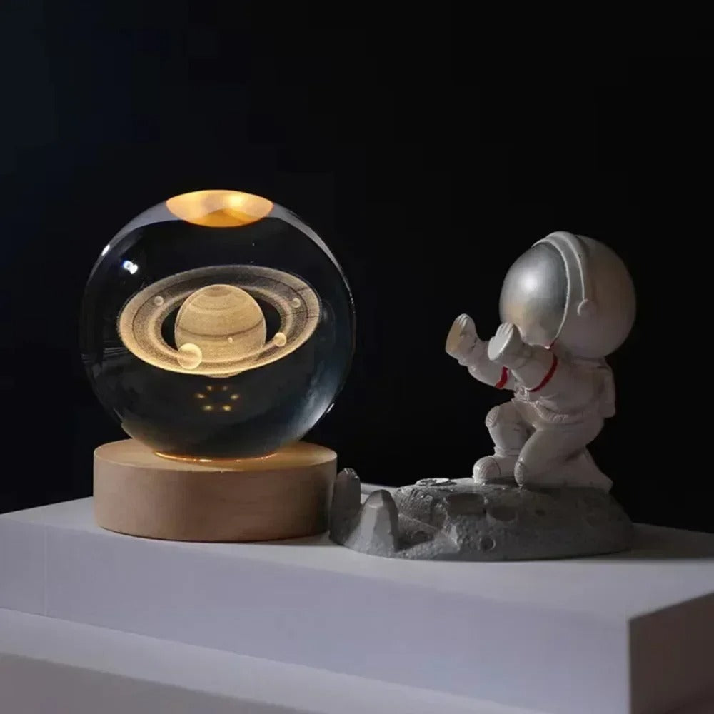 Crystal Ball Night Light - 3D Moon Table Lamp with Glowing Planet Galaxy and Astronaut Design, USB Powered Random Design