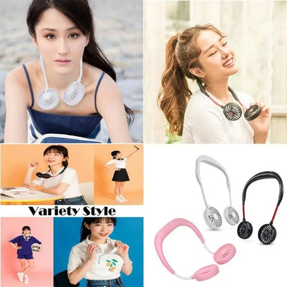 Portable USB Rechargeable Neckband Fan - Hands-Free Wearable Cooling in Random Colors