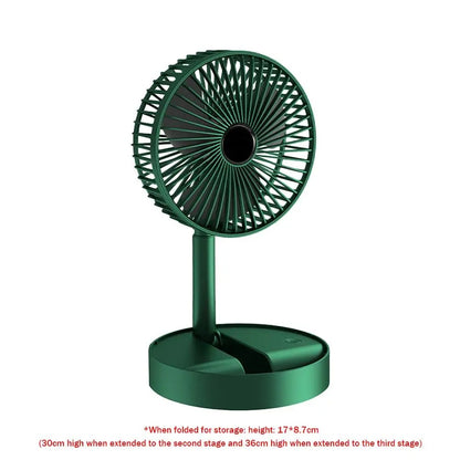 Portable Rechargeable Telescopic Folding Fan – USB Powered, Adjustable Height, 3 Speeds, Foldable Table Desk Fan