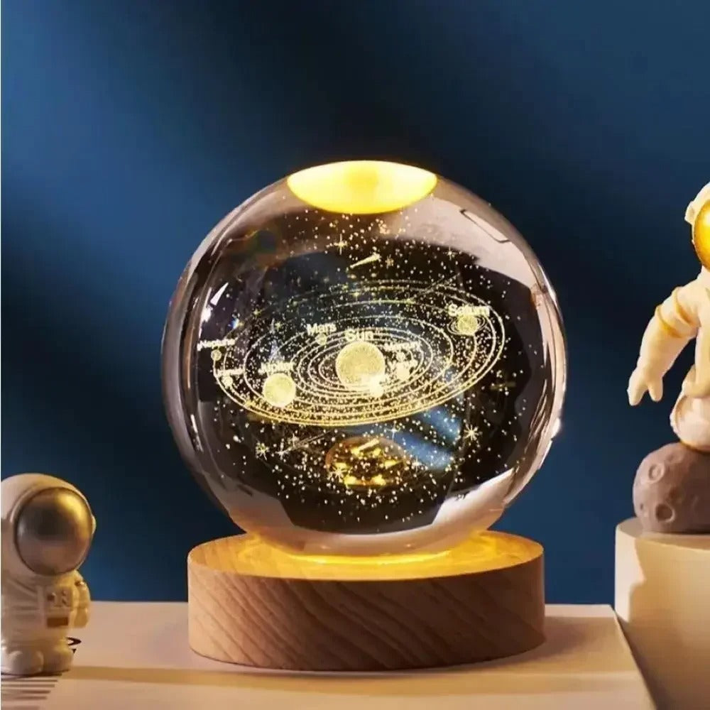 Crystal Ball Night Light - 3D Moon Table Lamp with Glowing Planet Galaxy and Astronaut Design, USB Powered Random Design